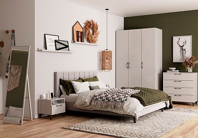 Спальня Нордвик 1, тип кровати Мягкие, цвет Светло-серый