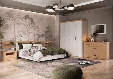 Спальня Магнум 12, тип кровати Корпусные, цвет Блан-шене, Дуб бунратти